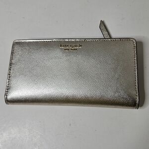 Kate Spade NY Bifold Gold Metallic Wallet Cardholder Snap Closure